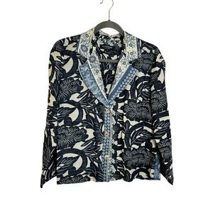 Citron Santa Monica Lightweight Jacket Size S Blue Mixed Print Floral Boho Artsy